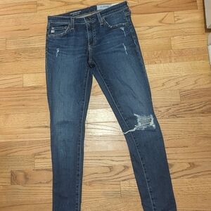 AG Adriano Goldschmied Dark Blue Distressed Skinny Jeans Size 27R